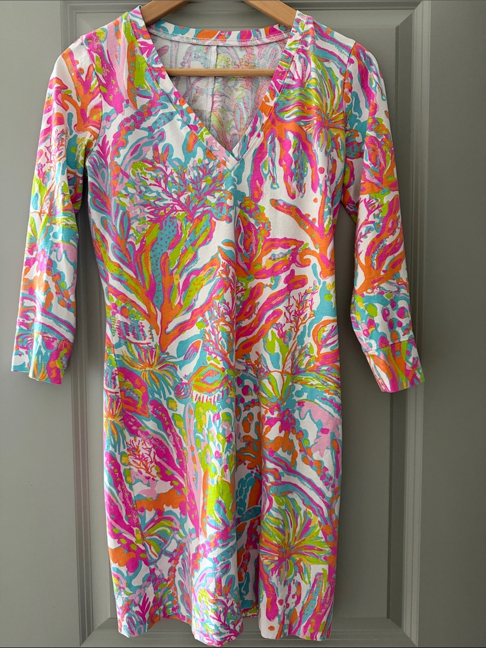 Lilly Pulitzer Christie Dress Scuba to Cuba Hot Pink Resort Pima Cotton Small